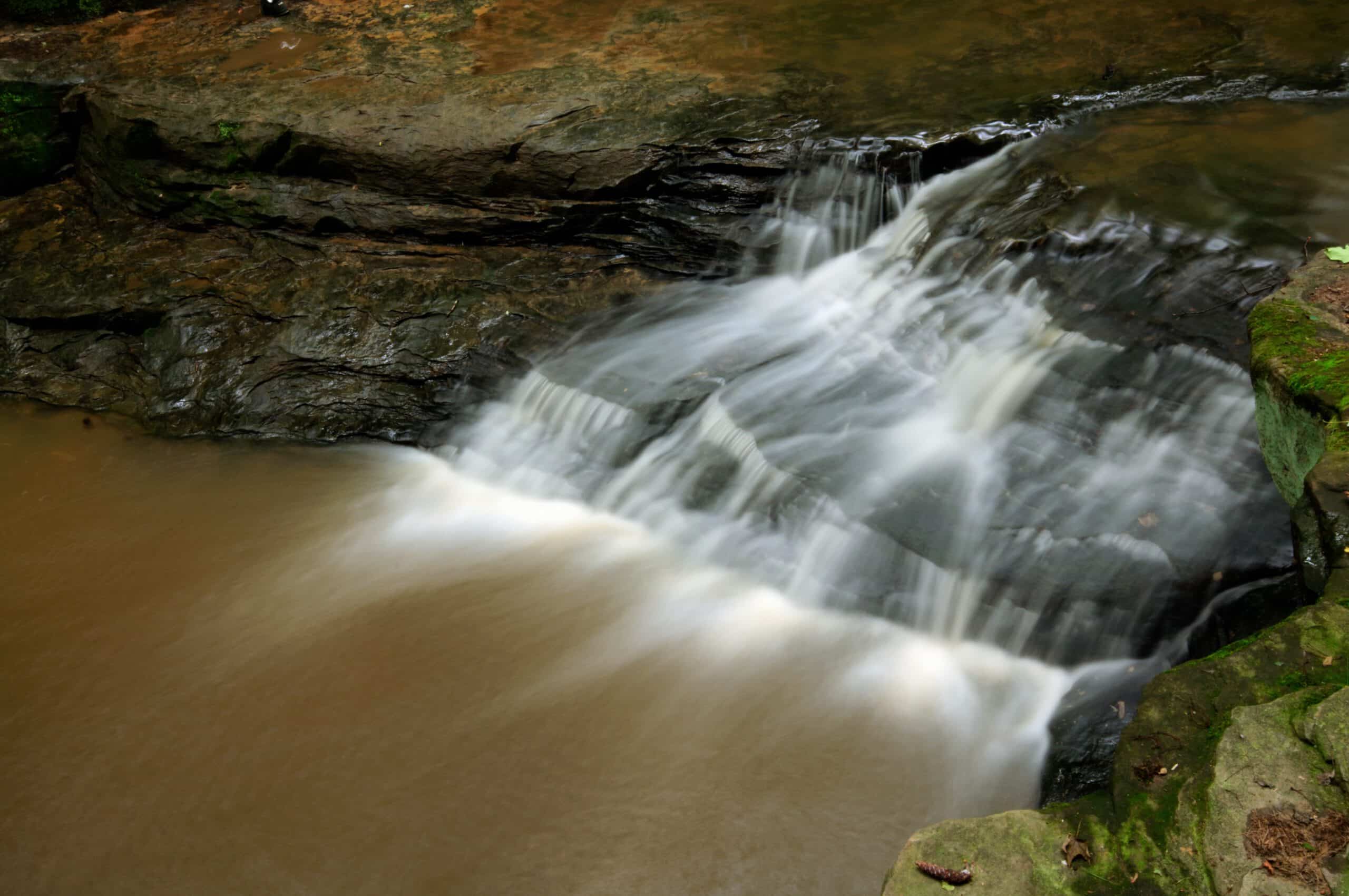 Beautiful Shot Of A Powerful Waterfall In Pewits Nest, Wisconsin